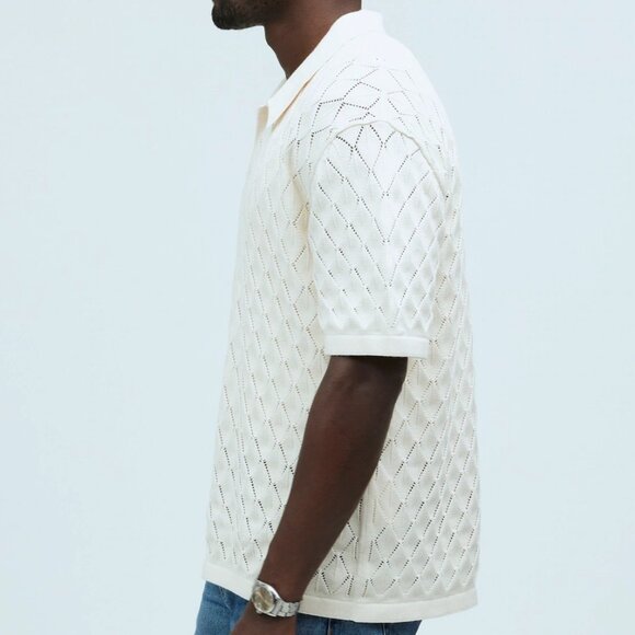 Madewell Mens Johnny Collar Sweater Polo Shirt in Diamond Stitch - Picture 2 of 8